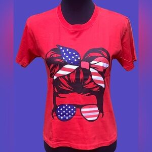 Visual Bliss Co Direct to Garment Red Graphic T-Shirt with Patriotic Design